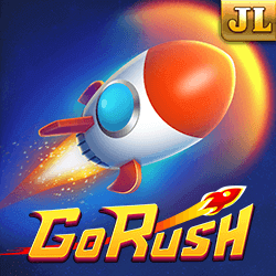 Launch into the stratosphere with Go Rush by JL, a crash game featuring a white rocket ascending into a blue sky.