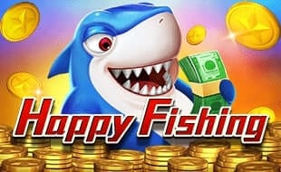 Enjoy the cheerful vibes of Happy Fishing, where a friendly blue shark brings you cash and coins.