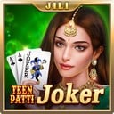Teen Patti Joker by JILI blends tradition and beauty, featuring a stunning Indian woman dealing the cards.