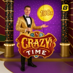 Join the excitement of Crazy Time, a vibrant live show hosted by an energetic presenter with a massive 100x bonus wheel.
