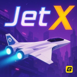 Feel the rush in JetX, a crash game where a fighter jet streaks across a vivid purple galaxy.